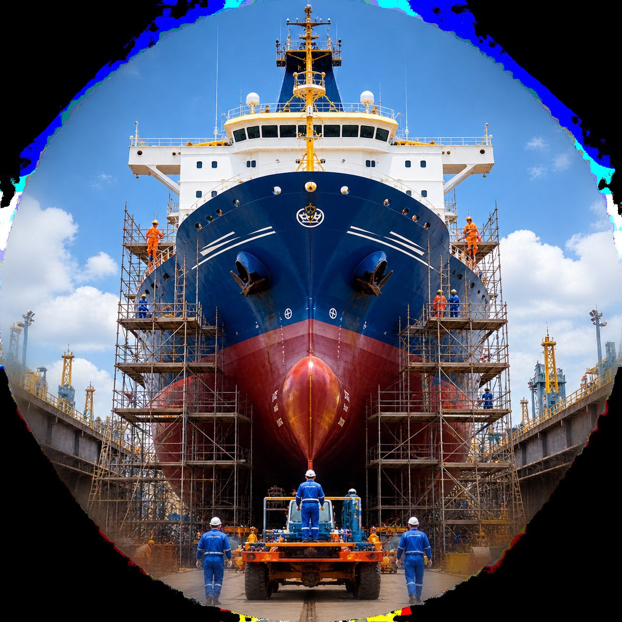 Ship undergoing repair in dry dock